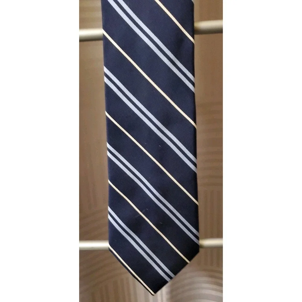 RALPH LAUREN CHAPS Men's‎ Tie 100% Silk Navy Blue Striped 60